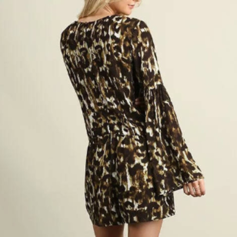 Boho Long Sleeve Romper - Leopard Print
